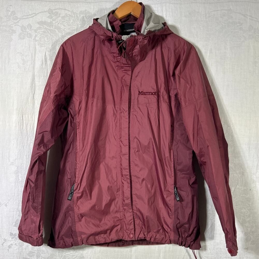 Marmot PreCip Eco Jacket XL Burgundy Nylon Rain Windbreaker Hooded Drawstring